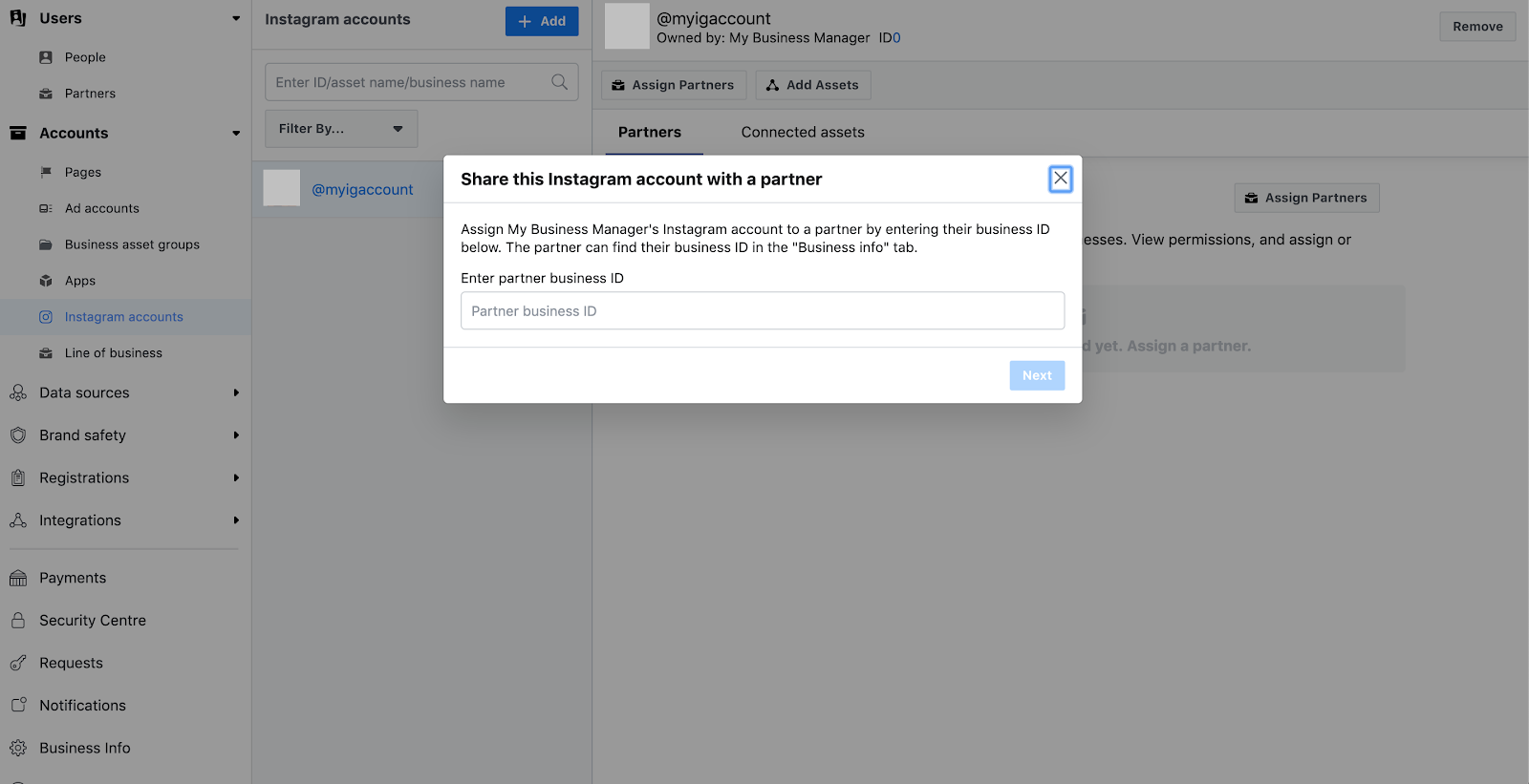 Assigning brand partner access in Facebook Business Manager